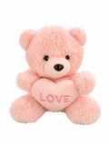 Curly Pastel Pink Bear with Embroidered "LOVE" Heart