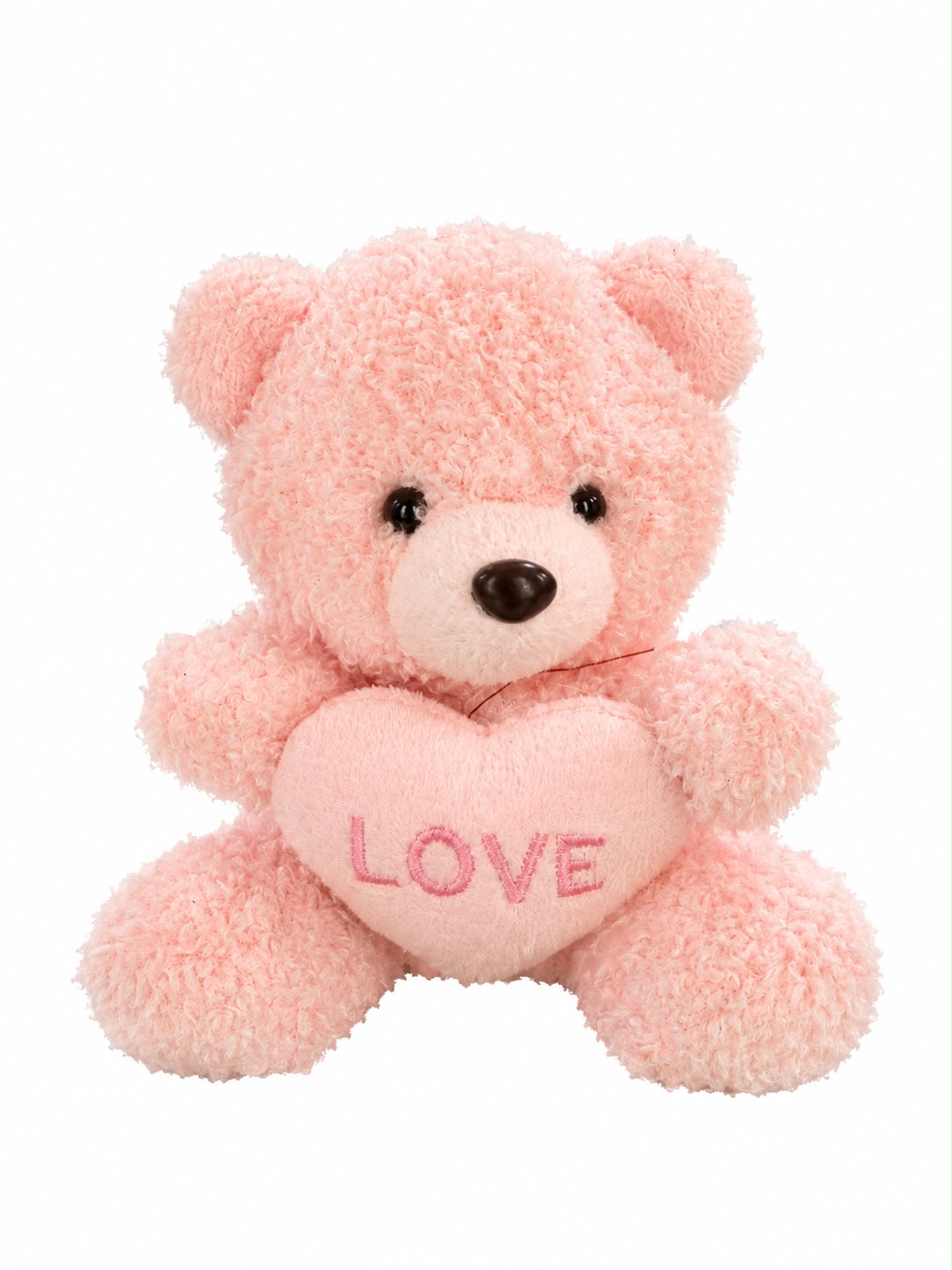 Curly Pastel Pink Bear with Embroidered "LOVE" Heart