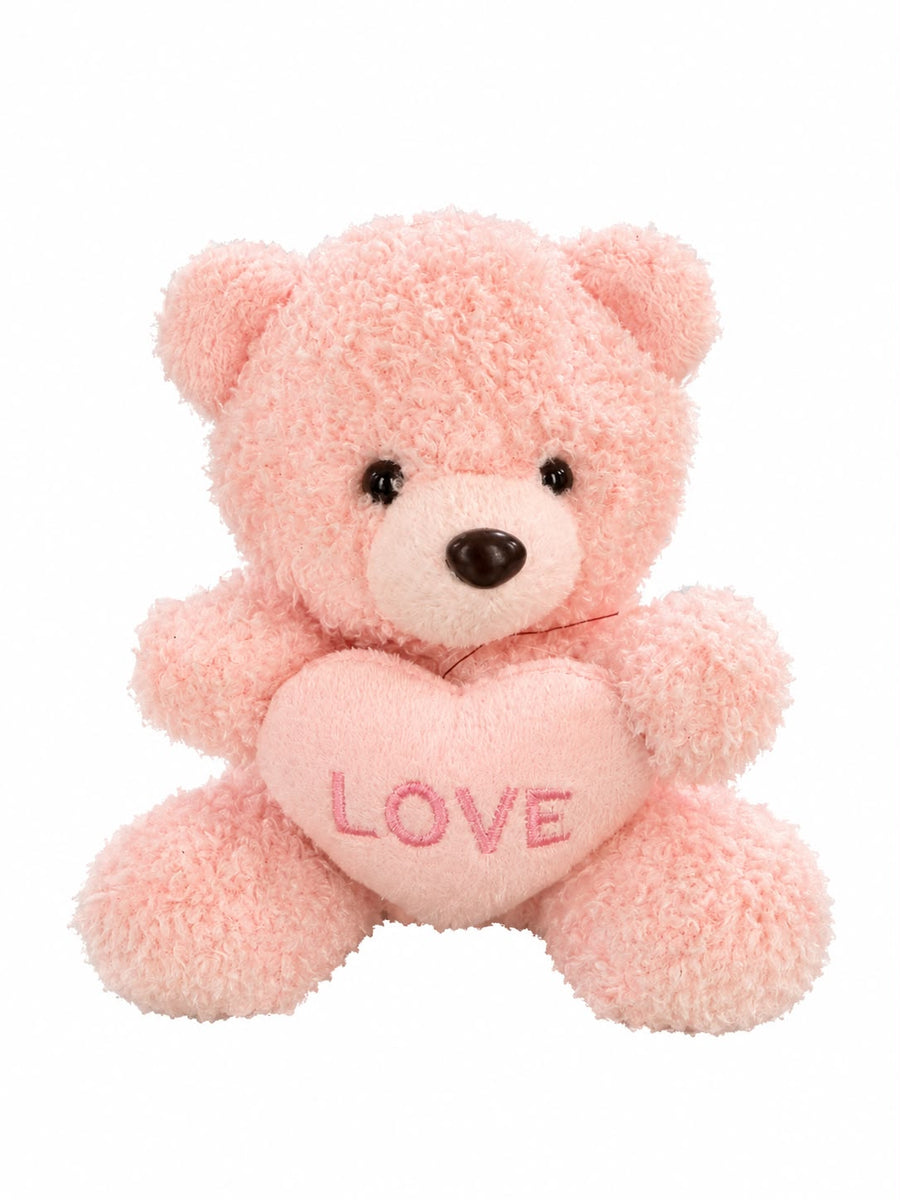 Curly Pastel Pink Bear with Embroidered "LOVE" Heart