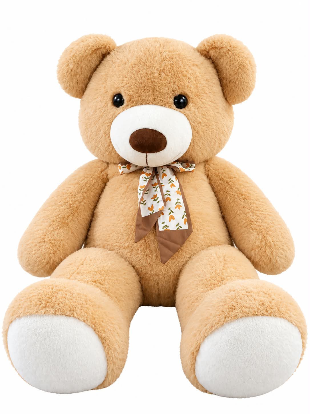 Chubby light-tan bear with bow