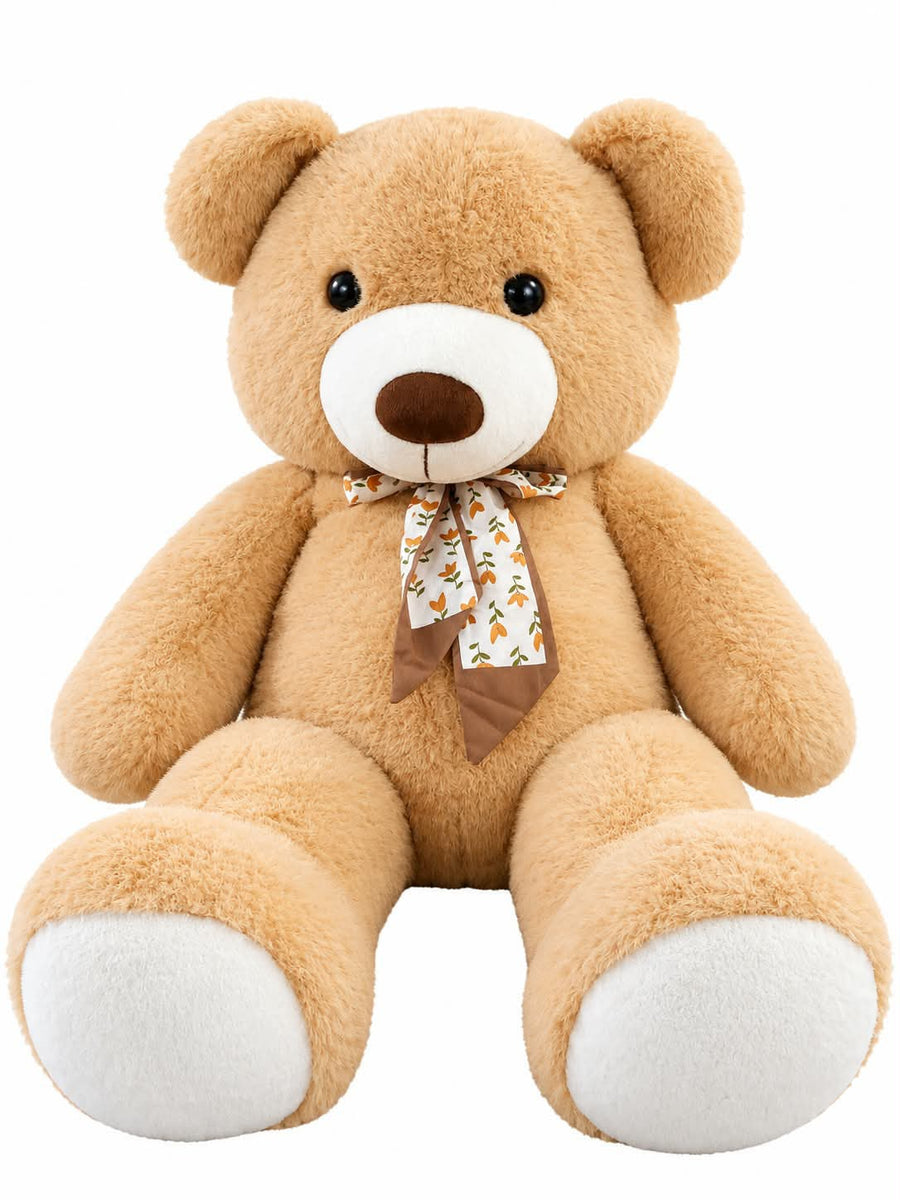 Chubby light-tan bear with bow