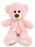 Fluffy pastel pink bear with daisy ribbon and Love paw